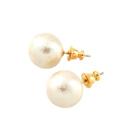 No Brand Goods Cotton Pearl Earrings with Backs that Won't Fall Off, Women's, Gold, Nickel Free, Pearl