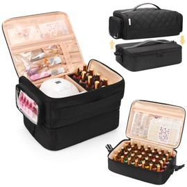 OCHEAL Nail Polish Organizer, Holds Nail Lamp and 45-75+ Bottles 2-in-1 Nail Polish Storage Case,Detachable Nail Techs Gel Kit Supplies Carring Bag for Manicurist Tools 45-Slot Nail Holder-Black