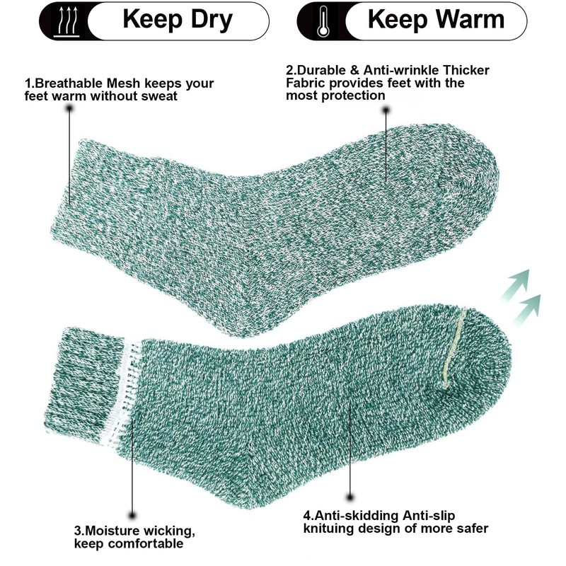 Airabc 5 Pairs of Wool Knitted Socks, Winter Women's Socks,