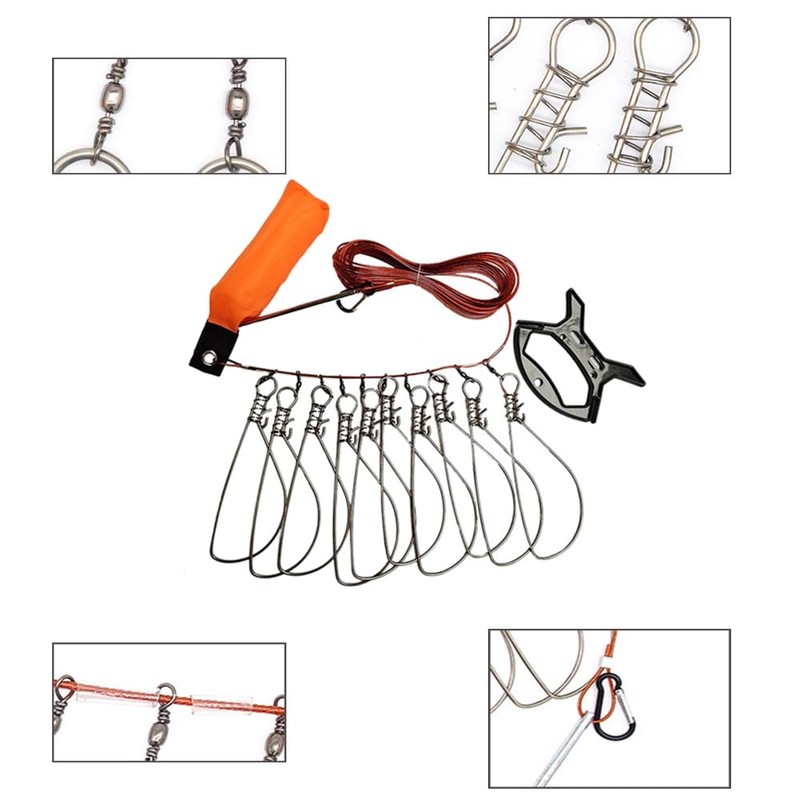 Fish Stringer Buckle Locks, 10 Fishing Snap Locks with Float