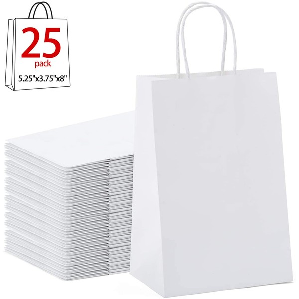 GSSUSA Kraft Paper Gift Bags 5.25x3.75x8 Paper Bags with Handles, White (20 Pcs), Bulk Kraft Gift Bag for Shopping, Craft, Grocery, Party, Retail, Lunch, Business, Wedding, Merchandise, Boutique
