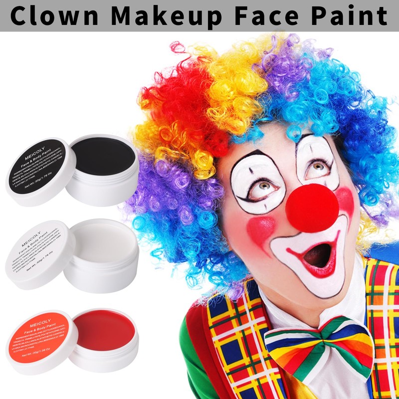 MEICOLY Clown Makeup Kit,White Black Red Face Body Paint for