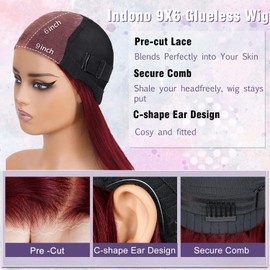 Indono 99j Burgundy Lace Front Wigs Human Hair Pre Plucked Straight 9x6 HD Lace Red Wig Human Hair Wear And Go Glueless Wigs Human Hair 220 Density for Women with Baby Hair 24Inch
