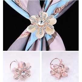 6pcs Women's Fashion Flover Faux Pearl Crystal Rhinestone Scarf Ring Buckle Clip