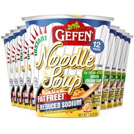 Gefen Instant Noodle Soup Cup, Fat Free and Low Sodium, 2.3oz (12 pack) No MSG, Chicken Soup Flavor, Meat Free, Dairy Free, Just Add Hot Water and Serve