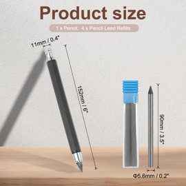 PATIKIL 5.6mm Mechanical Carpenter Pencil, Deep Hole Heavy Duty Woodworking Pencils with 4 Refills for Pencil Architect, Black