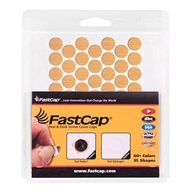 FastCap - Screw Hole Covers, 9/16" (14mm) Stickers - Professional Woodworking & Cabinetry - One Sheet (53-Caps) - Woodgrain PVC, Color - American Maple