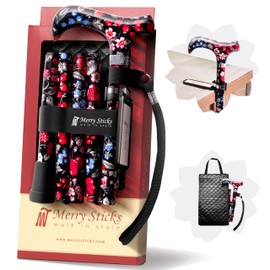 [コンボセット] Merry Sticks（メリースティックス）/ 折りたたみステッキ/つえぶくろ & ステッキクリップホルダー付き/杖/ワイルドベリー（ブラック）