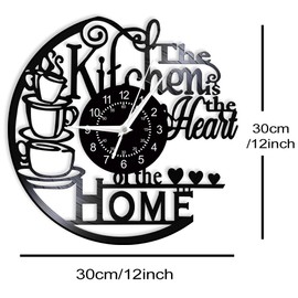 TIMEGLOW 12'' Kitchen Vinyl Record Wall Clock, Kitchen Heart Home Theme Wall Clock Coffee Bar Wall Watch Clock Coffee Wall Decor Battery Operated Silent Movement for Women Wife Restaurant Dining Room