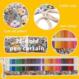 COYUN 1 x 72 Holes Packaging Holder Pencil Wrap Box Pencil Holder Pencil Case Large Pencil Case Girls and Boys Cat Cartoon Pattern for Artists School