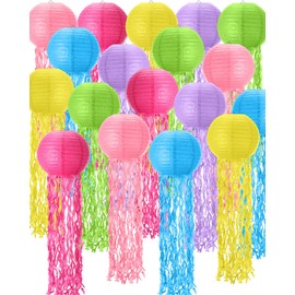 18 Pcs Jellyfish Paper Lanterns Mermaid Birthday Decorations Hanging Lantern Lamps for Ocean Theme Decor Under The Sea Party Supplies