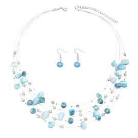 TOFBS Jewelry Sets Boho Shell Beaded Necklaces Colorful Layered Beach Seashell Necklace and Earrings Sets Jewellery Gifts for Her (Blue)