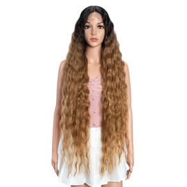 Joedir 38 inch Super Long Wavy Wig Lace Front Synthetic Wigs Long Wavy Wigs for Women Ombre Honey Blonde Wigs with Baby Hair (38 Inch, SOP43026)