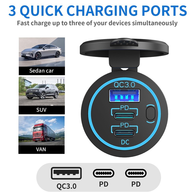 2 Pack USB C Car Charger Socket 12V USB Outlet,