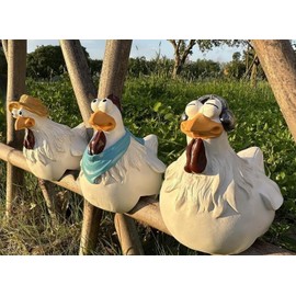 Euiroet Funny Farm Chickens Statues,Chicken Fence Decoration,Cute Resin Chickens Decor,Outdoor Real Animal Statue,Chicken Sculpture,Perfect for Home Garden Stairs,Farm,Patio,Backyard