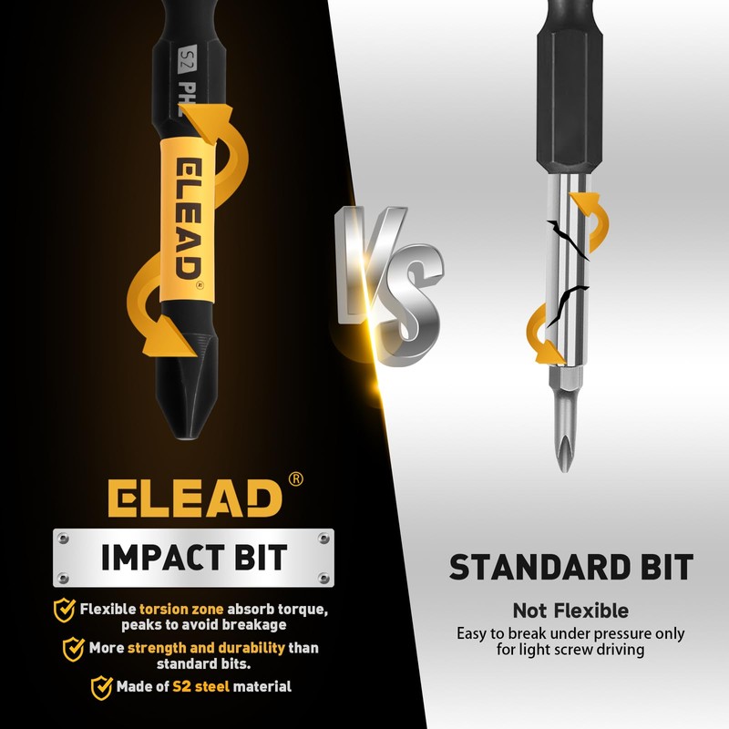 6-Piece Phillips Bit #2 Impact, 2 Inch Magnetic Phillips Head