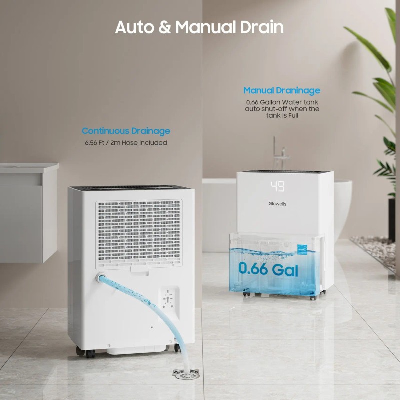 Glowells Compressor Dehumidifier 80 Pints Smart Humidity Control Home Basement