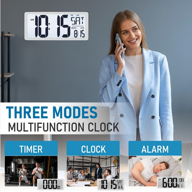 TXL 18.44" Large Digital Wall Clock with Backlight, Battery Operated