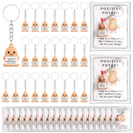 Gejoy 25 Set Mini Potato Keychain Encouragement Positive Gifts with Inspirational Card Rubber Potatos Keychain Decorations Bulk Cute Toys Motivational Birthday Gifts for Employees Coworkers Teachers