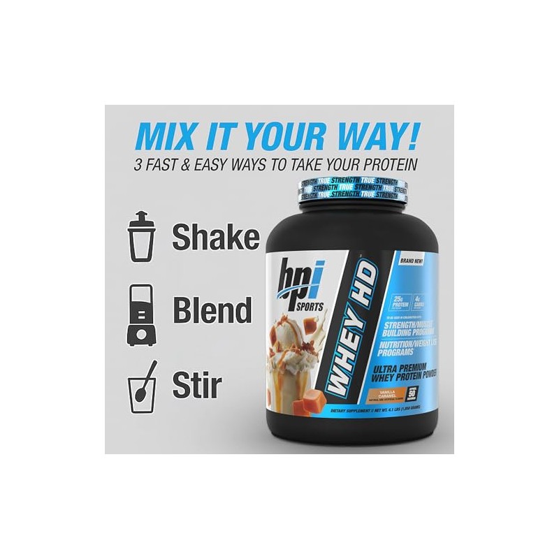 BPI Sports Whey HD Ultra Premium Protein Powder, Vanilla Caramel,