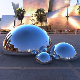 HomDSim 15 cm/6 inch Diameter Half Gazing Globe Mirror Ball,Silver 304 Stainless Steel Hollow Polished Reflective Smooth Garden Sphere,Colorful and Shiny Addition to Any Garden or Home