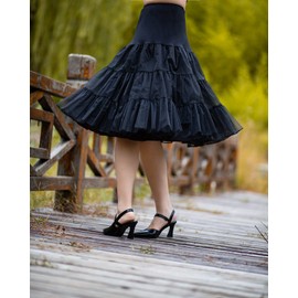 Modeway Crinoline Petticoats Underskirt For Women 1950s Dresses Mid Length Tulle Skirts For Under Dresses Plus Size(Black,L)