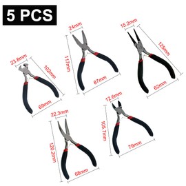 CYH Set of 5 Jewelry Making Pliers, 1 x Fine Tip Pliers, 1 x Round Nose Pliers, 1 x Wire Cutter, 1 x Curved Mouthpiece Pliers, 1 x Flat Mouthpiece Pliers for Jewellery Making