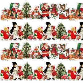 Whaline 69Ft Christmas Bulletin Board Borders Vintage Santa Claus Xmas Tree Adhesive Trim Border for Christmas Classroom Office Decoration