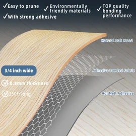 ZYJT Oak Edge Banding, 3/4 inch x 250ft roll of Real White Wood Edge Banding Pre-glued Flexible, Veneer Tape Banding for Cabinet Repair Furniture