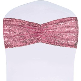 Poise3EHome Fuchsia Pink Sequin Chair Sashes Folding Chair Covers Bow for Wedding Party Reception Decorations, 10 PCS