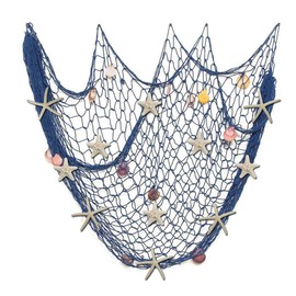 Nature Fish Net Wall Decoration with Shells and 10 Pieces Natural Starfish Fishing Net in Mediterranean Style with Sea Motifs for Beach Parties Weddings Photography Wall Decoration, 150 cm x 200 cm