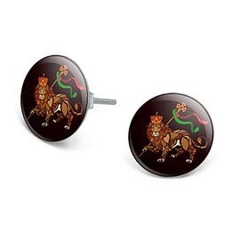 Lion of Judah Bible Novelty Silver Plated Stud Earrings