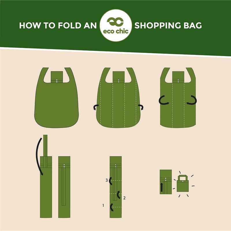 ECO CHIC Lightweight Foldable Reusable Shopping Bag Water Resistant Tote