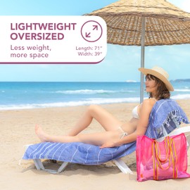 COMFYRIA Turkish Beach Towel with Tote Bag - Extra Large 39x71 Cotton Beach Towel - Sandfree, Quick Dry, Lightweight Beach Blanket - Prewashed for Soft Feeling - Travel Essentials Clearance - Blue