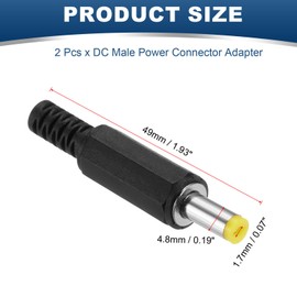 MECCANIXITY 2pcs DC Power Male Adapter, 4.8mm x 1.7mm 1.93" Octagon DC Power Jack Plug Adapter Connector for DC Cable Adapter Replacement Repairing, Black