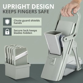 EMSON Safe Mandoline Slicer for Kitchen, All in 1 Mandoline Slicer for Food Works as Potato Slicer, Vegetable Slicer, Food Slicer, French Fry Cutter and More with 5 Blades and Storage Container