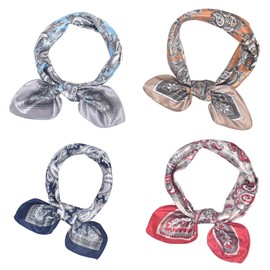 Pack of 4 60 cm Satin Headscarves Large Square Silky Feel Headband Satin Boho Hair Bandanas for Women Girls, Blue, brown, red, baby blue