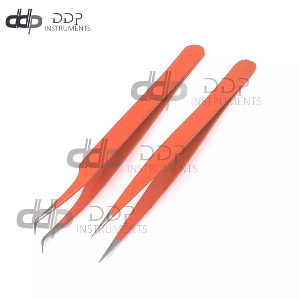 DDP 2 Pieces Straight and Curved Tip Tweezers Eyelash Extensions,Ora