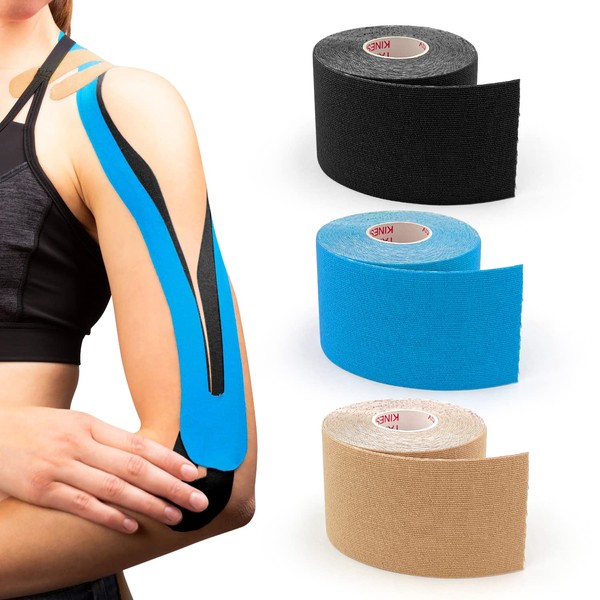 Wisdom1674 Kinesiology Tape Set, 3 Rolls Kinesiotapes 5 m x 5 cm, Elastic Waterproof Sports Tape, Physio Tapes for Muscles, Sports