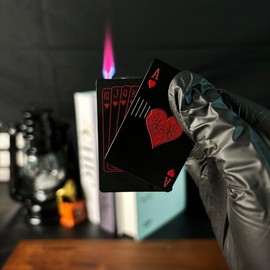 Green Flame Ace Lighter, Red Flame Love Lighter, Jet Light, Rechargeable Butane Lighter, Fan Ace Cool Lighter Windproof Design, Metal Material, Suitable for Outdoor, Indoor, BBQ, Candles, Unisex Gifts (Butane Gas Free), Battery Free - Colour: Red.