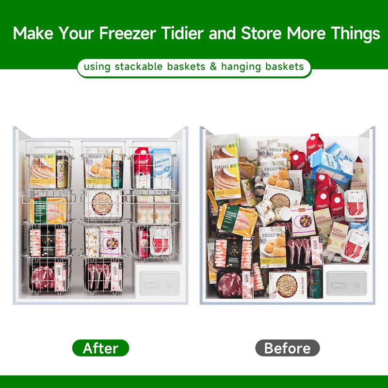 SUZLON 3Pack Adjustable Freezer Organizer Bins - Stackable & Hanging