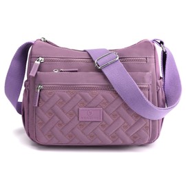 NOTAG Shoulder Bag for Women, Waterproof Nylon Cross Body Bag Casual Multi Pockets Messenger Bag for Travel (Purple)
