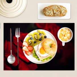 Abstract Red Rose Place Mats Set of 6, Table Mats Heat Insulation Non Slip Washable Dining Placemats for Wedding Holiday Party Kitchen Decor 12X18 in