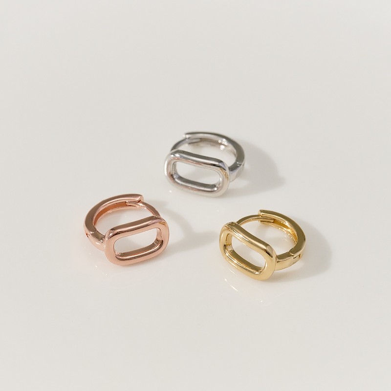 Gold&Deer 14K Goldfield Simple O-Ring Line One-Touch Earrings White Gold
