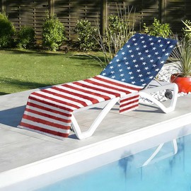 Irisbell Lounge Chair Towel Cover with Side Pockets,Thick Quick Dry Chaise Lounge Cover,Beach Chair Towel Covers for Pool Sunbathing Camping Garden (American Flag)