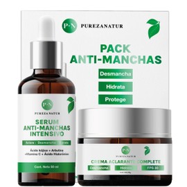 PUREZA NATUR Pack Antimanchas Serum despigmentante y antimanchas intensivo + Crema aclarante | Paquete completo de serum para el cuidado de la piel, hidratación y rejuvenecimiento (Pack Antimanchas)