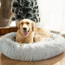 SAVFOX Plush Calming Dog Beds, Donut Dog Bed for Small Dogs, Medium, Large & X-Large, Comfy Cuddler Dog Bed and Cat Bed in Faux Fur, Washable Dog Bed, Multiple Sizes XS-XXL