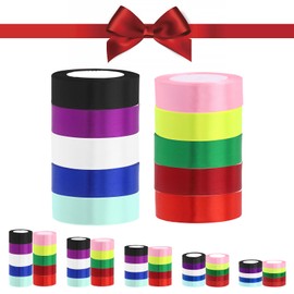 Glarks 10 Rolls 3/4 Inches x 25 Yards Satin Ribbons Set, 10 Colors Double Faced Polyester Fabric Ribbon Roll Fabric Satin Ribbon for Gifts Wrapping Hair Bows Flower Packaging Party Wedding Decoration