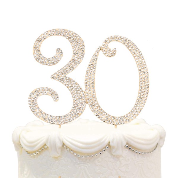 Hatcher lee Bling Crystal - Decoración para tarta de 30 cumpleaños, el mejor recuerdo | Decoraciones para fiestas 30, color dorado