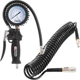 TECPO Tyre Inflator Gun 0-12 Bar 170 PSI + Spiral Hose Compressed Air Hose